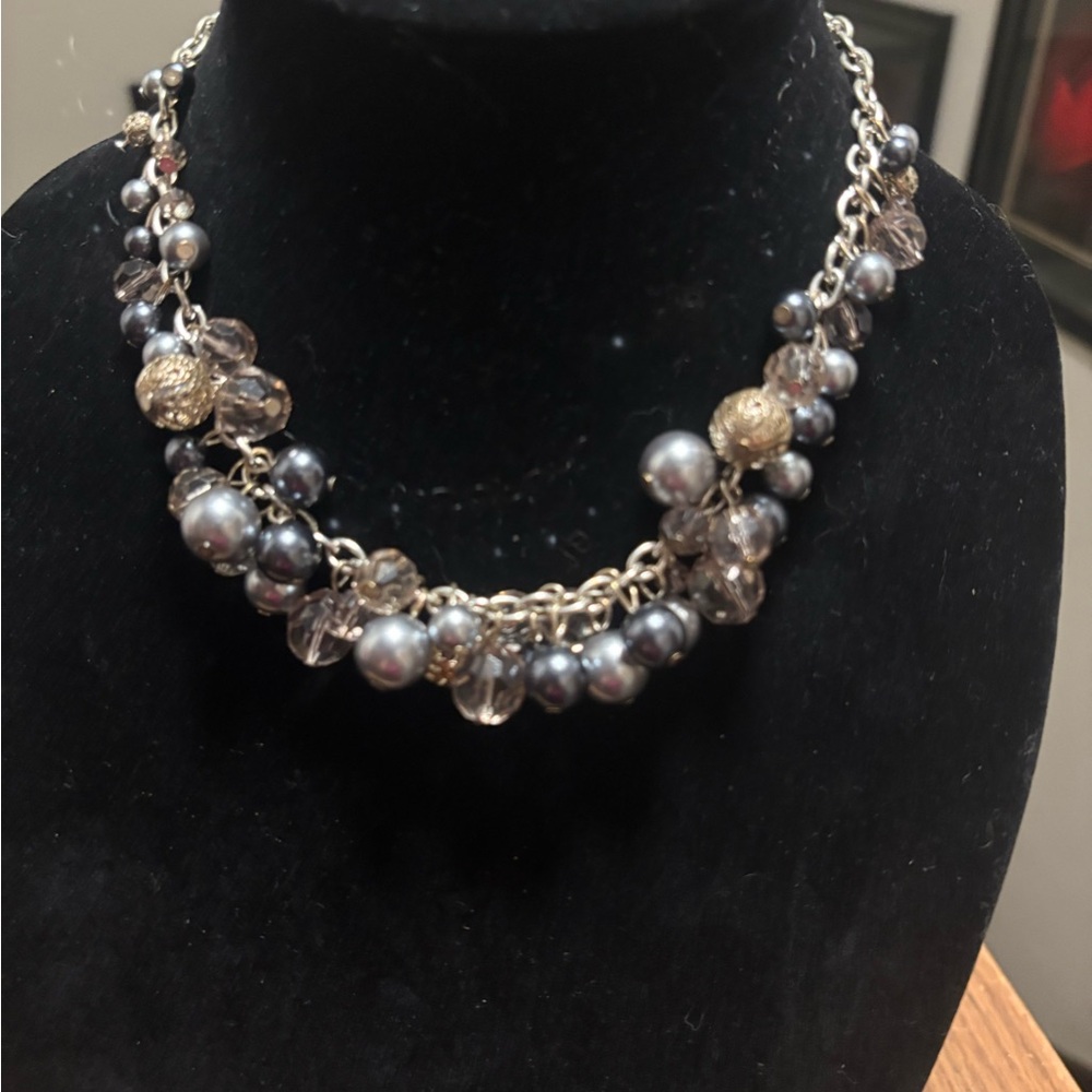 Silver and Dark Gray Pearl Necklace
